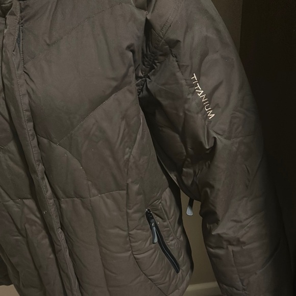 Dark Brown Columbia Titanium 550 Waterproof Down Jacket w/ Faux Fur Hood - Picture 3 of 7
